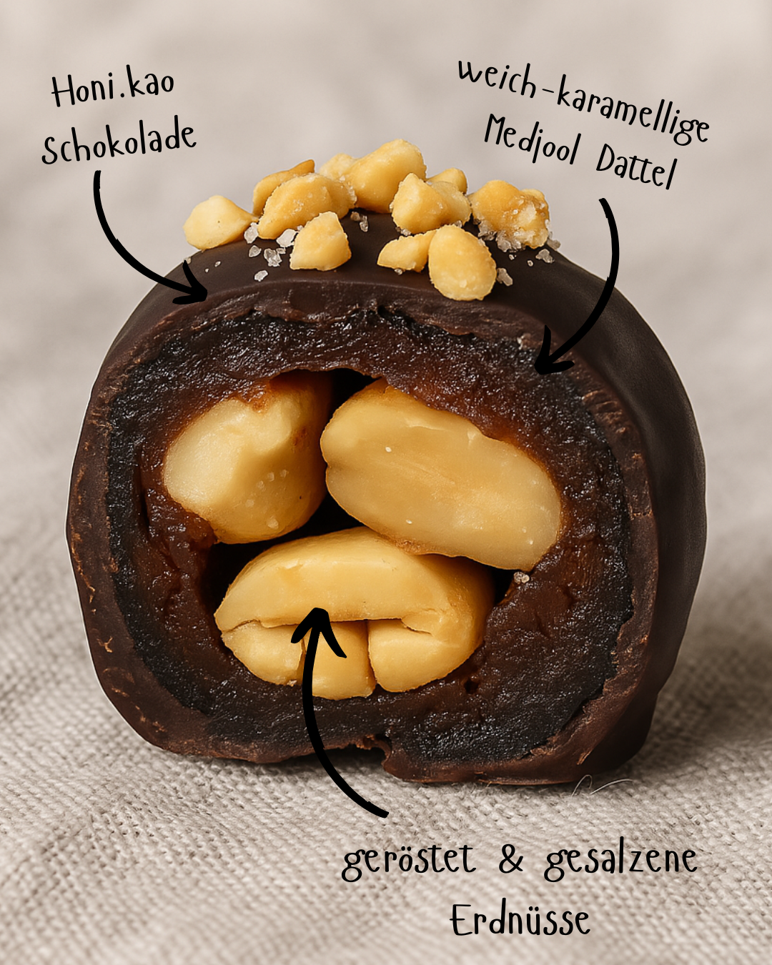 Dattelpraline Erdnusskuss (2 Stück)
